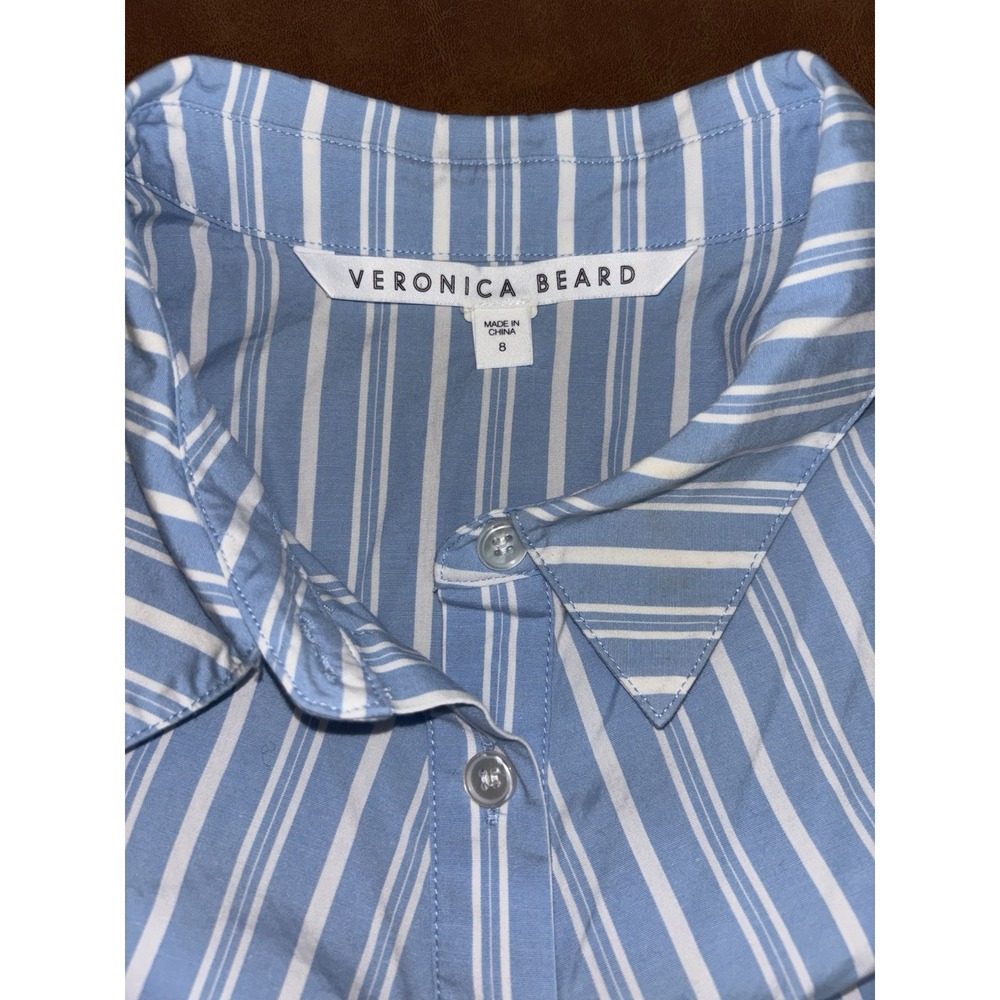 Veronica Beard Ferris Ruched Blue & White Striped Dress Stretch Cotton Size: 8 - Picture 5 of 9